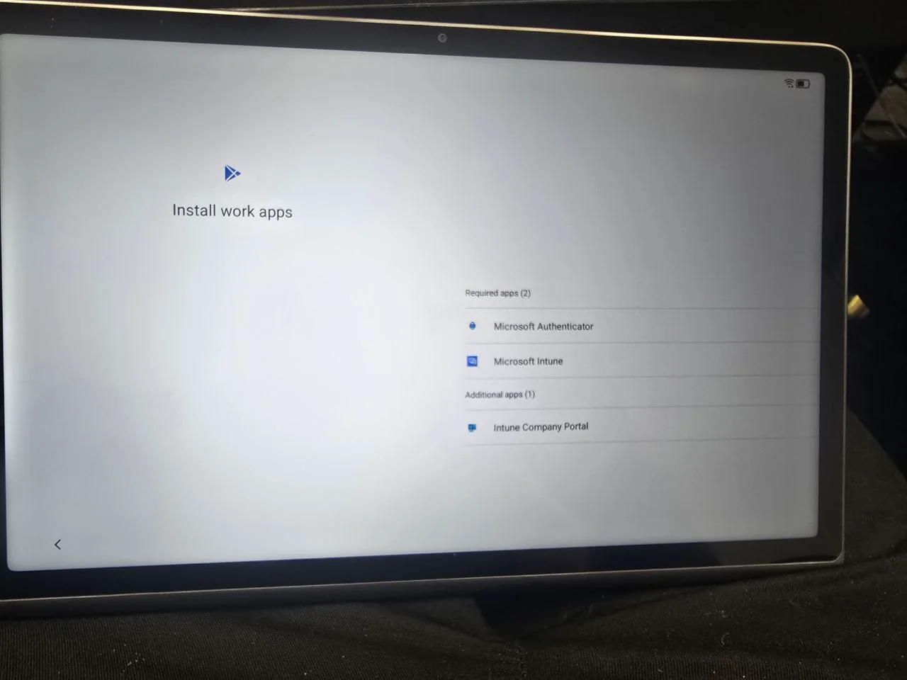 Android tablet installing required Microsoft work apps during MDM enrolment